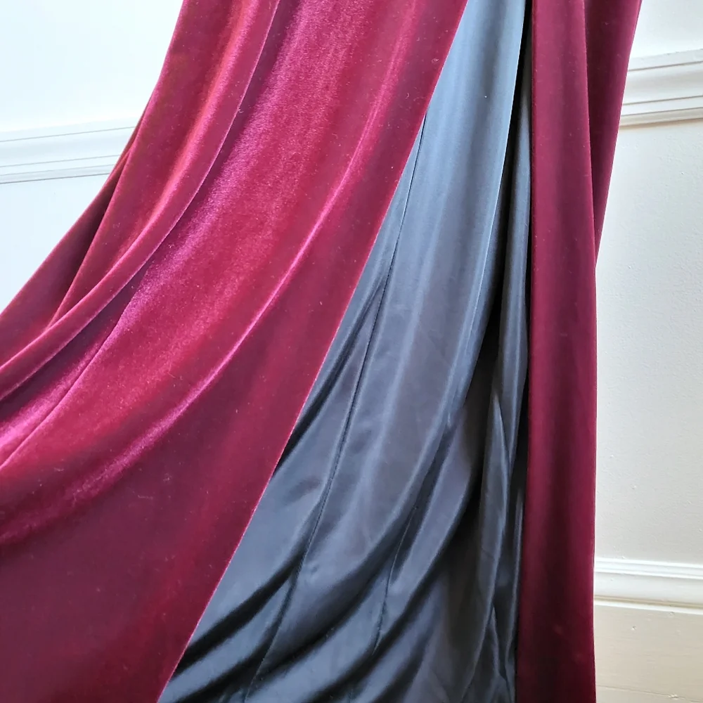 Galvan London Crescent Sheer Panel Thigh Split Velvet Wine Evening Gown Size 10 - Picture 14 of 17